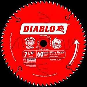 Diablo D0760A Circular Saw Blade, 7-1/4 in Dia, 5/8 in Arbor, 60-Teeth, Carbide Cutting Edge, Pack of 10
