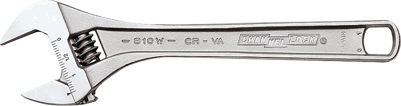 Channellock WIDEAZZ Series 808W Adjustable Wrench, 8 in OAL, 1.18 in Jaw, Steel, Chrome-Plated, I-Beam Handle