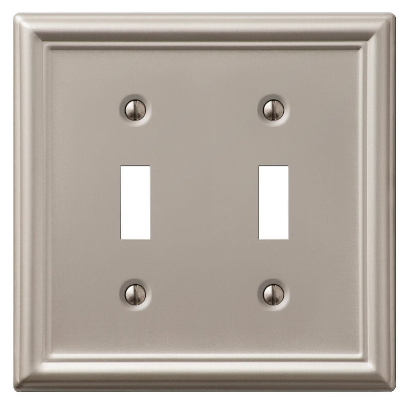 Amerelle Chelsea Series 149TTBN Wallplate, 4.9 in L, 4.9 in W, 2-Gang, Steel, Brushed Nickel-Plated