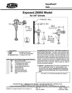 Zurn Z6003-WS1-YB-YC Diaphragm Flush Valve, Chrome, Manual Actuator, For: Zurn's 1.0 gpf Flush System, 3/4 in Urinals