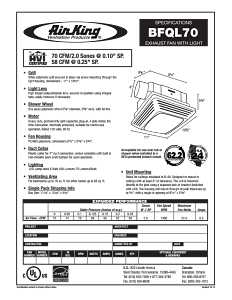 Air King BFQL70 Exhaust Fan, 0.5 A, 120 V, 70 cfm Air, 2 sones, LED Lamp, 4 in Duct, White