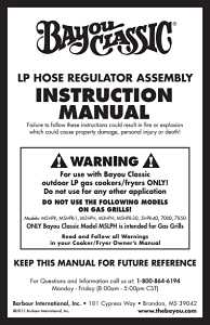 Bayou Classic 5HPR-40 Regulator and LPG Hose, 3/8 in Connection, 48 in L Hose