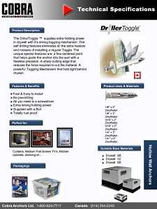 Cobra Anchors 364S Driller Toggle Bolt, 3 in L, Zinc, Chrome Zinc, 100 lb