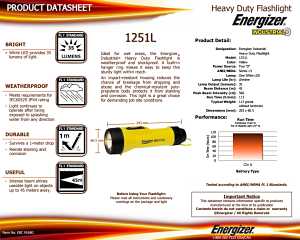 Energizer 1251L Flashlight, D Battery, Alkaline Battery, LED Lamp, 35 Lumens, 45 m Beam Distance, 113 hr Run Time