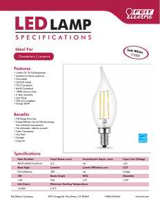 Feit Electric BPCFC40/927CA/FIL LED Bulb, Decorative, 300 Lumens, 3.3 W, Flame Tip Lamp, 40 W Equivalent, E12 Lamp Base