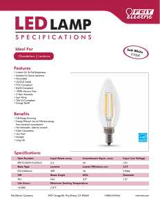 Feit Electric BPCTC40/927CA/FIL Filament LED Bulb, Decorative, B10 Lamp, 40 W Equivalent, E12 Candelabra Lamp Base