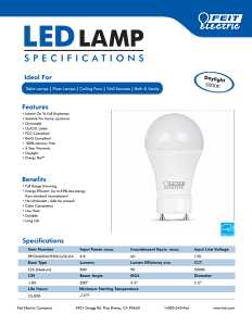 Feit Electric BPOM60DM/950CA/GU24 LED Bulb, General Purpose, 800 Lumens, 8.8 W, A19 Lamp, 60 W Equivalent, Dimmable