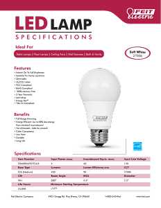 Feit Electric OM40DM/927CA/4 LED Lamp, General Purpose, 450 Lumens, 5 W, 120 V, 40 W Equivalent, E26 Lamp Base