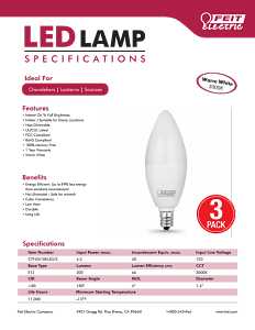 Feit Electric CTF40/10KLED/3 Filament LED Bulb, Specialty, B10 Lamp, 40 W Equivalent, E12 Candelabra Lamp Base, White