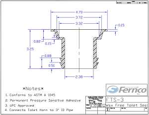 Fernco FTS-3 Wax Free Toilet Seal, Elastomeric PVC, Black, For: 3 in Drain Pipes