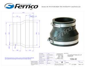 Fernco P1056-43 Flexible Coupling, 4 x 3 in, PVC, Black, 4.3 psi Pressure