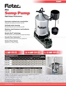 Flotec FPZT7350 Sump Pump, 7.3 A, 115 V, 0.5 hp, 1-1/2 in Outlet, 23 ft Max Lift Head, 1380 gph, Zinc Housing Material