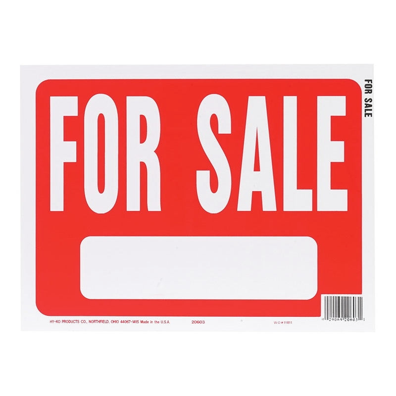 Hy-Ko 20603 Identification Sign, Rectangular, FOR SALE, White Legend, Red Background, Polystyrene, Pack of 10