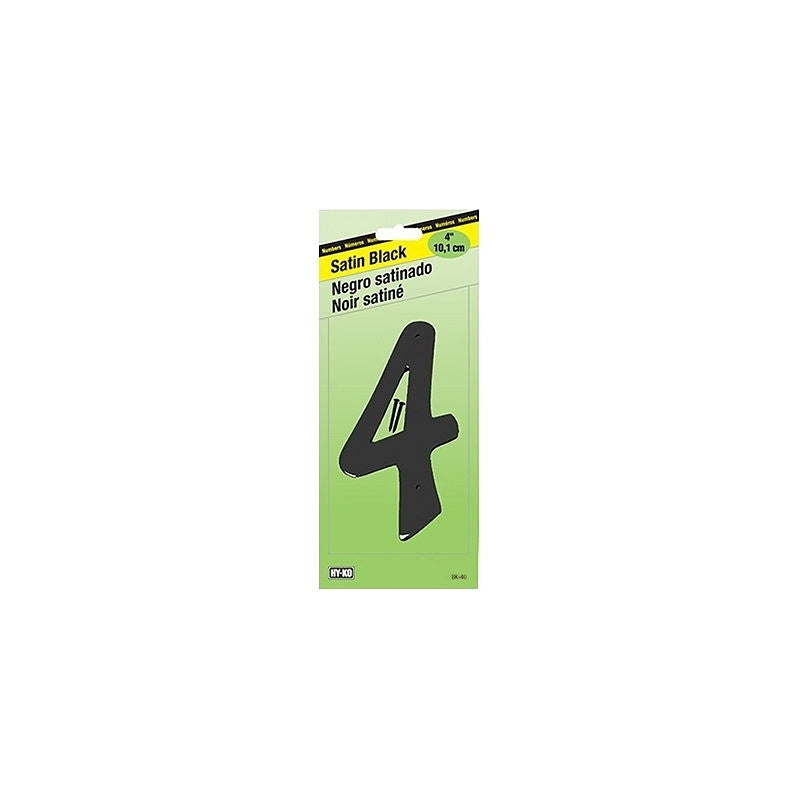 Hy-Ko BK-40 Series BK-40/4 House Number, Character: 4, 4 in H Character, Black Character, Zinc, Pack of 5