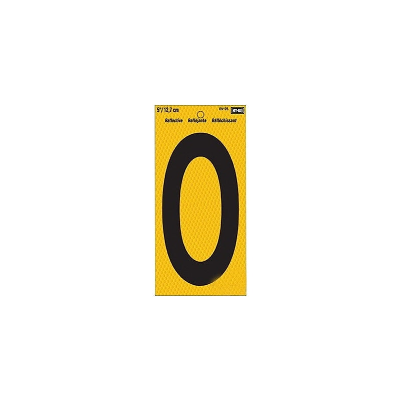 Hy-Ko RV-75 Series RV-75/0 Self-Adhesive Reflective Number, Character: 0, 5 in H Character, Black Character, Vinyl, Pack of 10