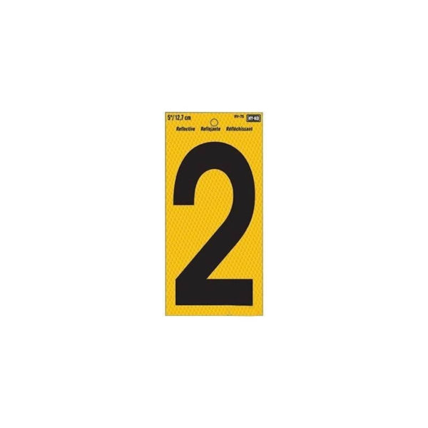 Hy-Ko RV-75 Series RV-75/2 Self-Adhesive Reflective Number, Character: 2, 5 in H Character, Black Character, Vinyl, Pack of 10