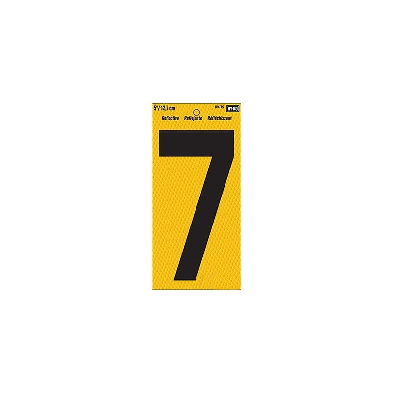 Hy-Ko RV-75 Series RV-75/7 Self-Adhesive Reflective Number, Character: 7, 5 in H Character, Black Character, Vinyl, Pack of 10