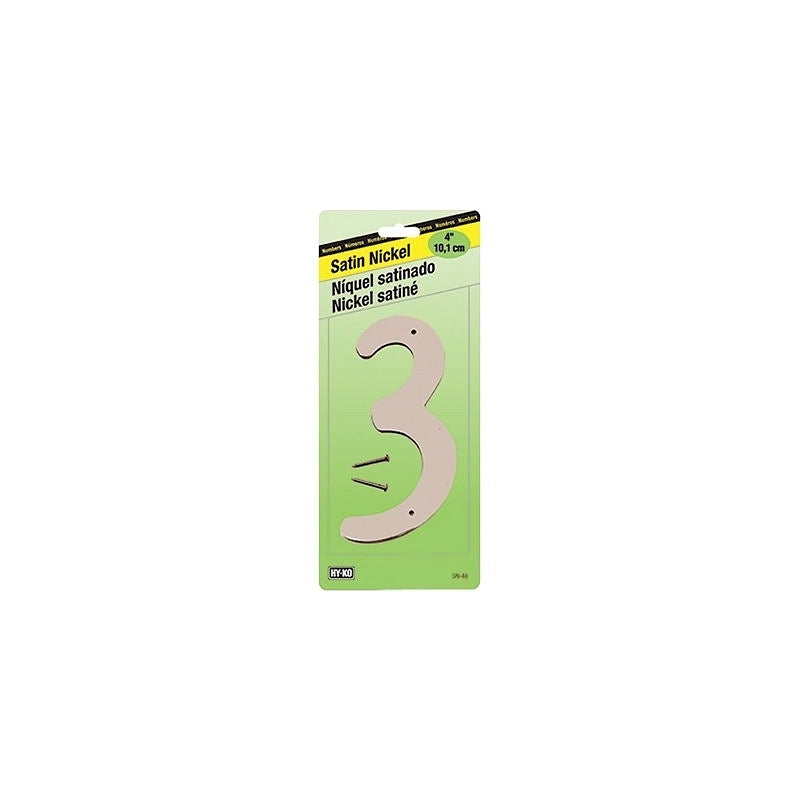 HY-KO SN-40/3 House Number, Character: 3, 4 in H Character, Nickel Character, Zinc, Pack of 10