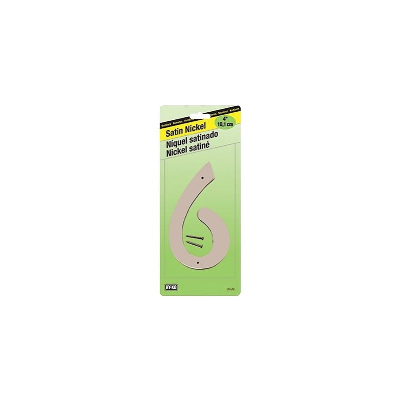 HY-KO SN-40/6 House Number, Character: 6, 4 in H Character, Nickel Character, Zinc, Pack of 10