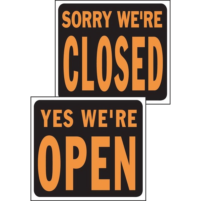 Hy-Ko Hy-Glo Series SP-113 Identification Sign, Rectangular WE'RE OPEN, Fluorescent Orange Legend, Black Background, Pack of 5