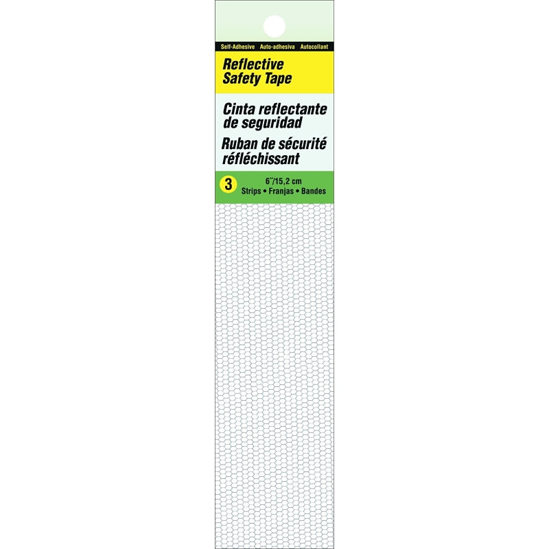 Hy-Ko TP-3WH Self-Adhesive Reflective Safety Tape, 6 in L, 1 in W, Vinyl Backing, White, Pack of 5