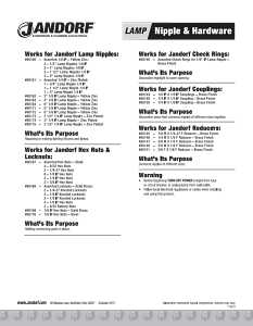 Jandorf 60145 Lamp Reducer, Specifications: 1/8 in Female x 1/4-27 in Female, Brass