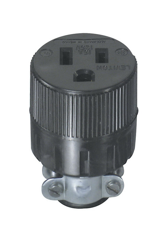 Leviton 001-00617-000 Electrical Connector, Round, 7/16 in, 2-Pole, 15 A, 125 V, NEMA: NEMA 5-15R, Black