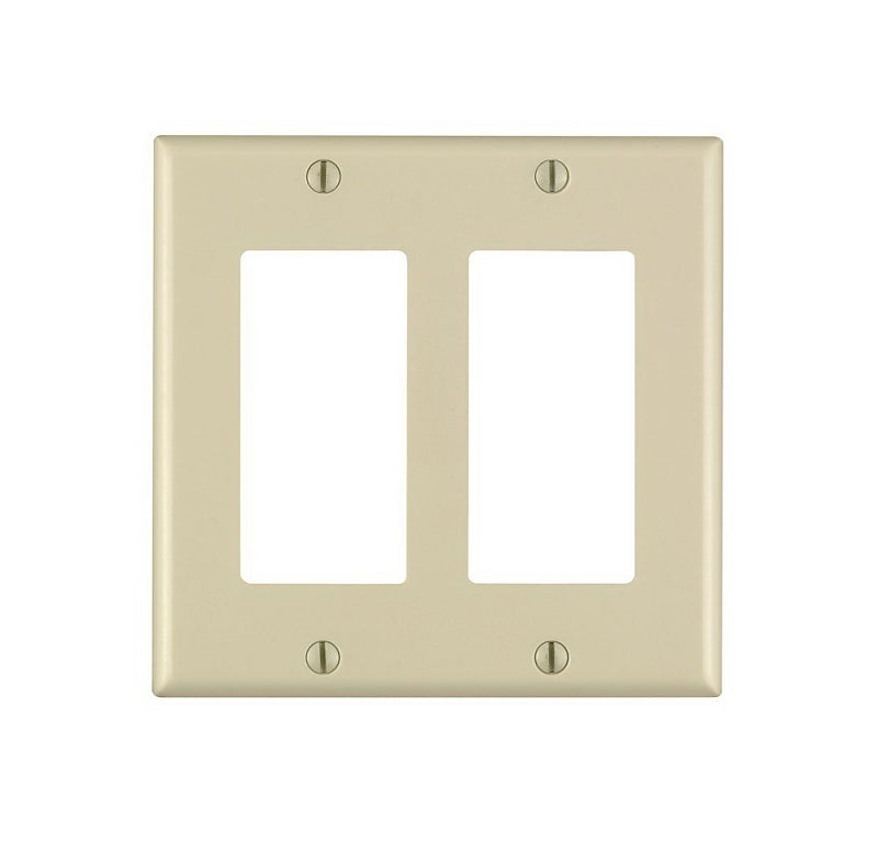Leviton 80409-I Wallplate, 4-1/2 in L, 4.56 in W, 2-Gang, Thermoset Plastic, Ivory, Smooth