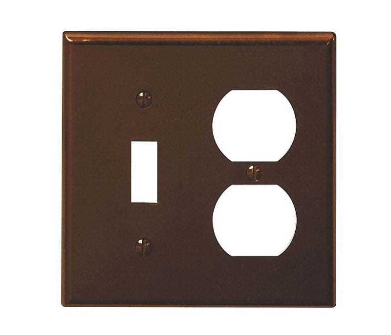 Leviton 85005 Combination Wallplate, 4-1/2 in L, 4-9/16 in W, Standard, 2-Gang, Thermoset Plastic, Brown, Smooth