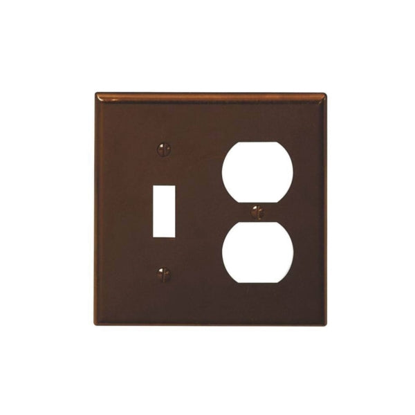 Leviton 85005 Combination Wallplate, 4-1/2 in L, 4-9/16 in W, 2 -Gang, Thermoset Plastic, Brown, Smooth
