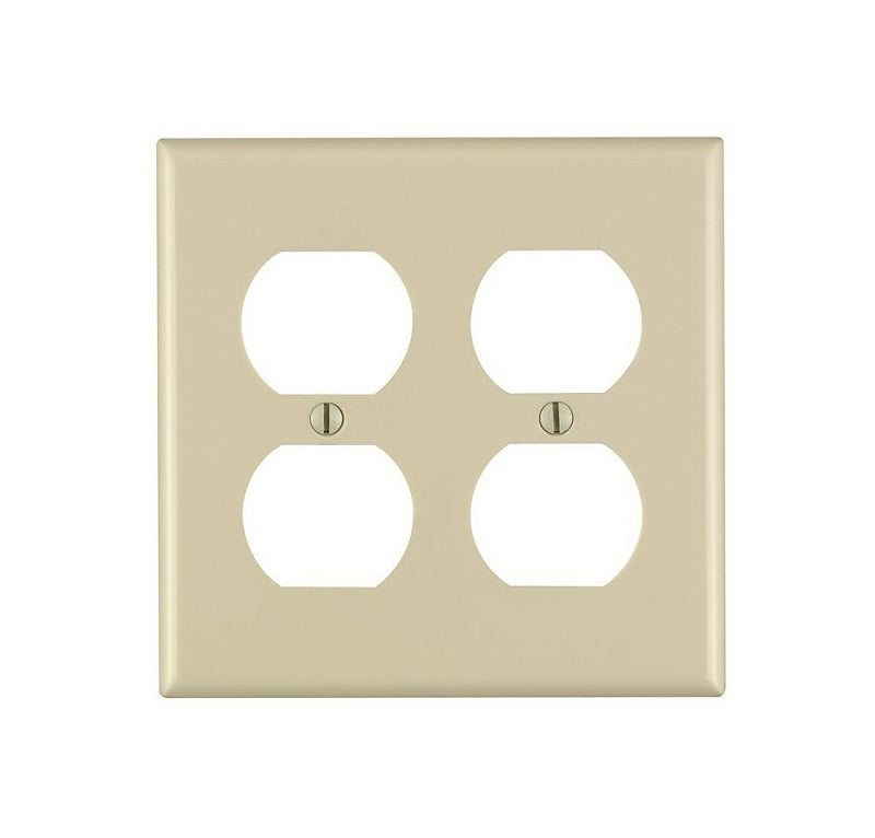 Leviton 86016 Wallplate, 4-1/2 in L, 4-9/16 in W, Standard, 2-Gang, Thermoset Plastic, Ivory, Smooth, Device Mounting