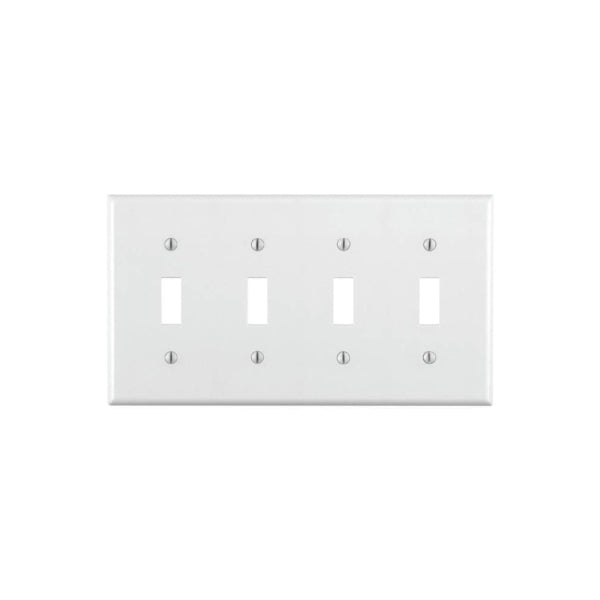 Leviton 001-88012-000 Wallplate, 4-1/2 in L, 2-3/4 in W, 4 -Gang, Thermoset, White, Smooth