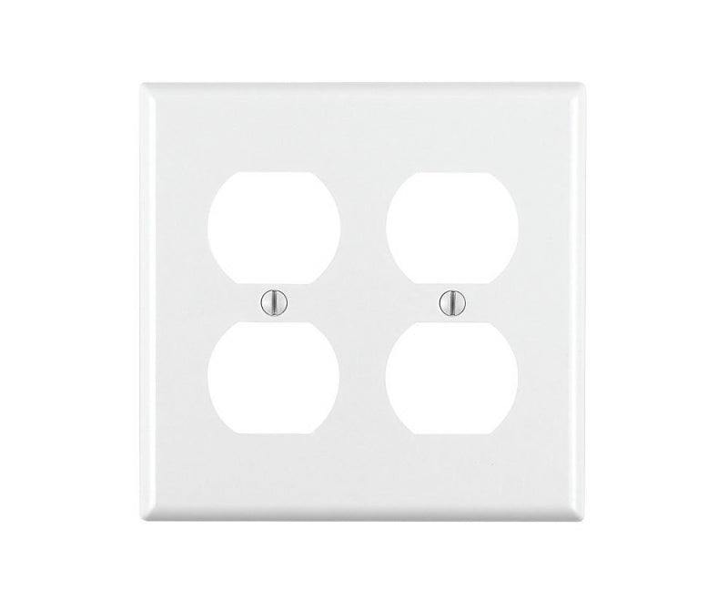 Leviton 88016 Receptacle Wallplate, 4-1/2 in L, 4-9/16 in W, 2-Gang, Thermoset Plastic, White, Smooth, Flush