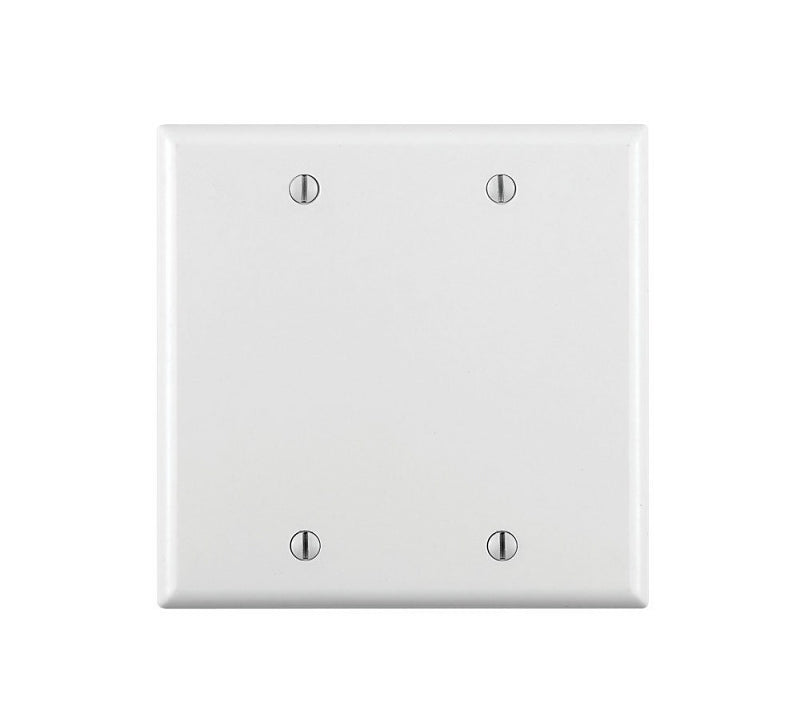Leviton 001-88025-000 Blank Wallplate, 4-1/2 in L, 4.56 in W, 0.22 in Thick, 2-Gang, Thermoset Plastic, White, Smooth