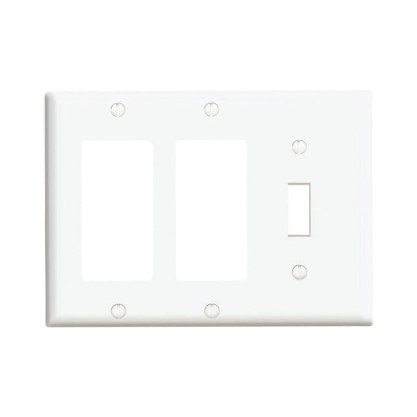 Leviton 80431/003 Combination Wallplate, 4-1/2 in L, 6-3/8 in W, Standard, 3-Gang, Thermoset Plastic, White