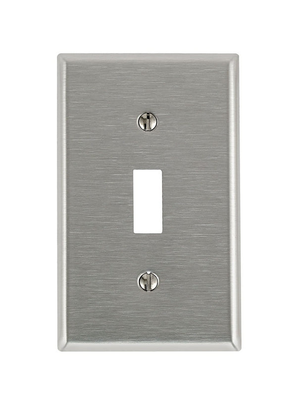 Leviton 003-84001-000 Wallplate, 4-1/2 in L, 2-3/4 in W, 1-Gang, 430 Stainless Steel, Stainless Steel, Satin