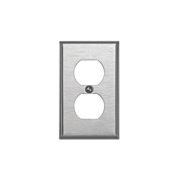 Leviton 84003 Receptacle Wallplate, 4-1/2 in L, 2-3/4 in W, 1 -Gang, 430 Stainless Steel, Silver, Brushed Satin