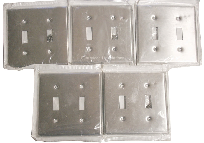 Leviton 003-84009-000 Wallplate, 4-1/2 in L, 4.56 in W, 2-Gang, 430 Stainless Steel, Stainless Steel, Smooth