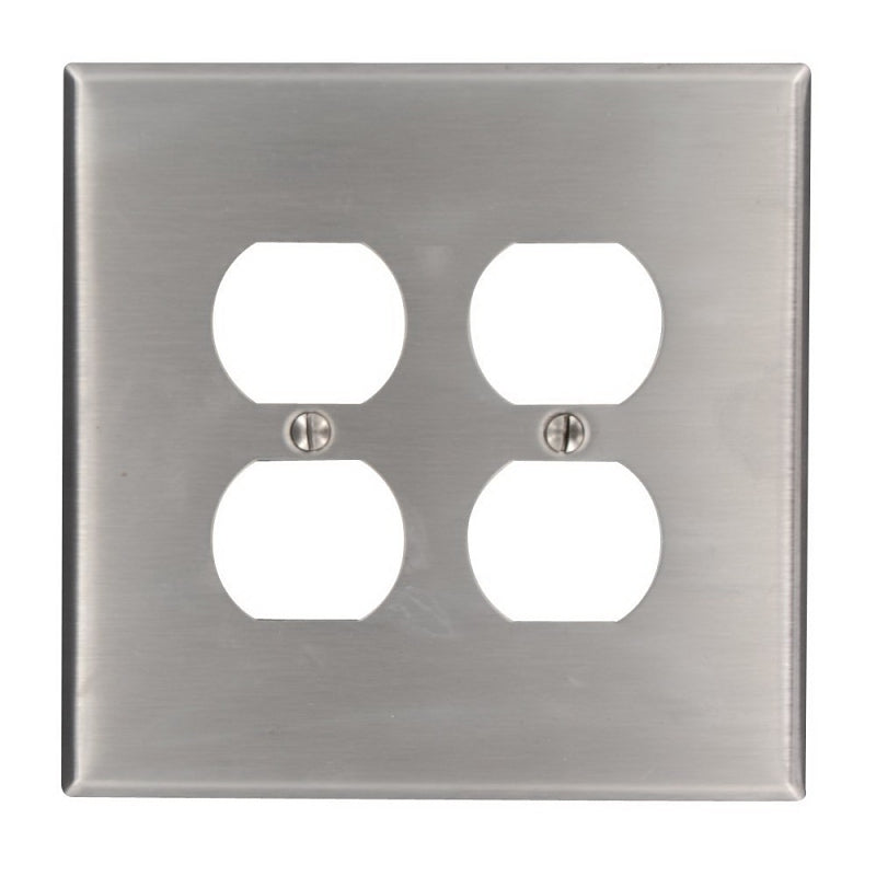 Leviton 84016 Wallplate, 4-1/2 in L, 4-9/16 in W, Standard, 2-Gang, 430 Stainless Steel, Silver, Stainless Steel