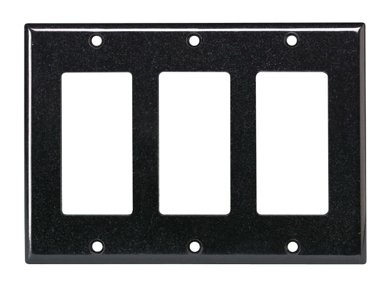 Leviton 80411-E Wallplate, 4-1/2 in L, 6-3/8 in W, 3-Gang, Plastic, Black