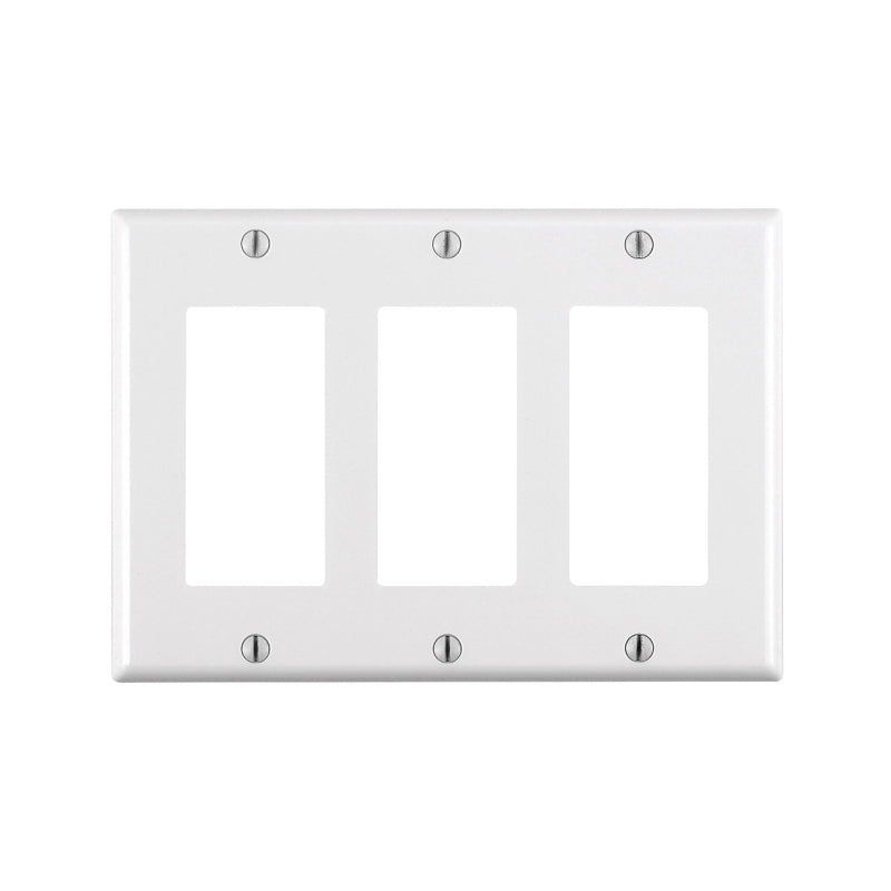 Decora 80411-W Wallplate, 4-1/2 in L, 6-3/8 in W, 3-Gang, Thermoset Plastic, White, Smooth
