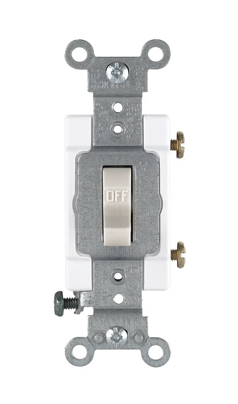 Leviton 1453-2T Switch, 15 A, 120 V, 3-Position, 3-Way, Push-In, Side Wire Terminal, Thermoplastic Housing Material