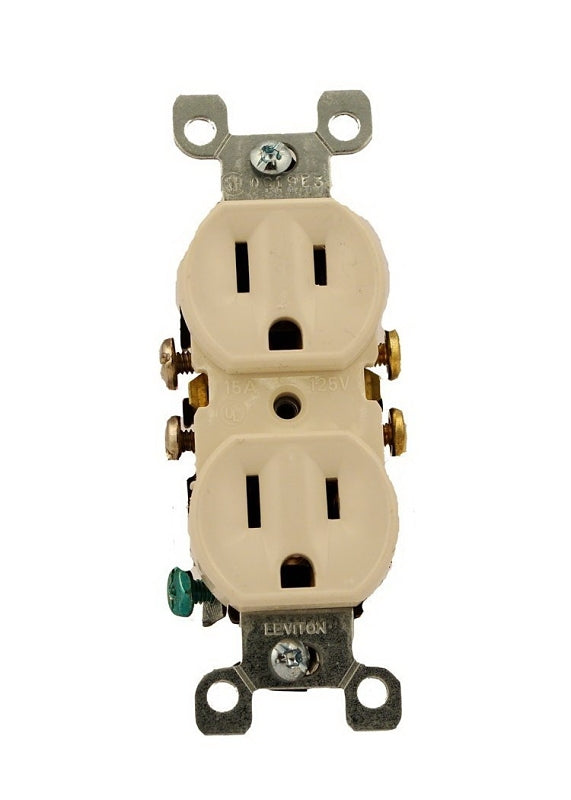 Leviton 216-05320-TCP Duplex Receptacle, Thermoplastic, Light Almond, 2-Pole, Push-In, Side Wiring, 14 to 12 AWG Wire
