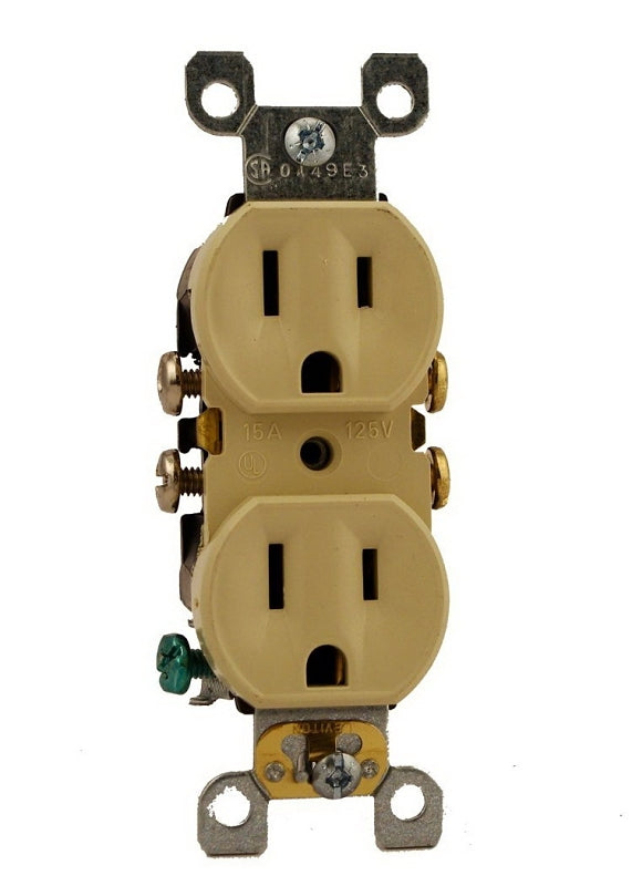 Leviton 252-05320-0SI Duplex Receptacle, Thermoplastic, Ivory, 2-Pole, 15 A, 125 V, NEMA: 5-15R, 3-Wire