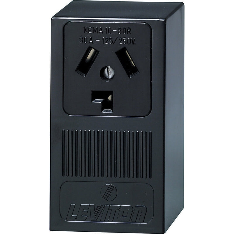 Leviton B01-05054-000 Electrical Receptacle, Surface Mounting, 3-Pole, 125/250 V, 30 A, NEMA: NEMA 10-30R, Black
