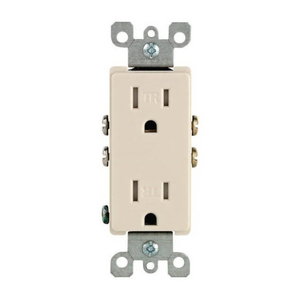 Leviton M26-T5325-TMP Duplex Receptacle, Thermoplastic, Light Almond, 2-Pole, 15 A, 125 V, Push-In, Side Wiring