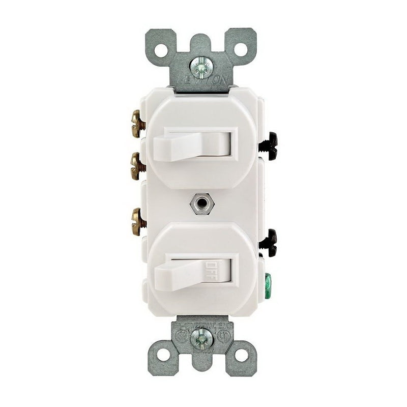 Leviton R62-05241-0WS Duplex Toggle Switch, 15 A, 120/277 V, Lead Wire Terminal, Thermoplastic Housing Material, White