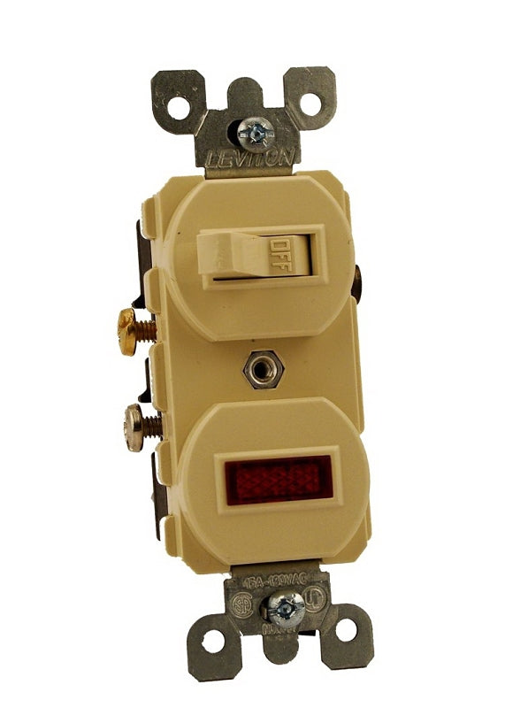Leviton S03-05226-0IS Duplex Combination Switch, 12 A, 120/277 V, Lead Wire Terminal, Thermoplastic Housing Material