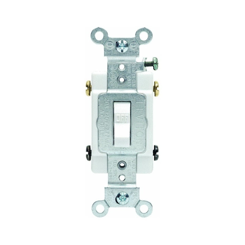 Leviton S08-CS220-2WS Toggle Switch, 20 A, 120/277 V, Screw, Side Wire Terminal, Thermoplastic Housing Material, White