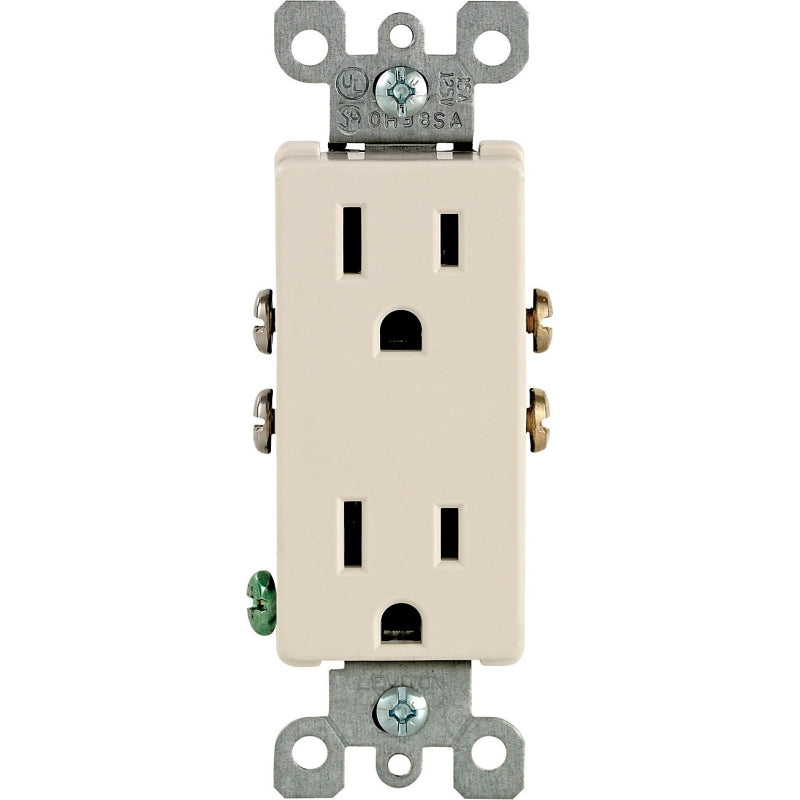 Leviton S06-05325-0TS Duplex Receptacle, Thermoplastic, Light Almond, 2-Pole, 15 A, Push-In, Side Wiring, 3-Wire